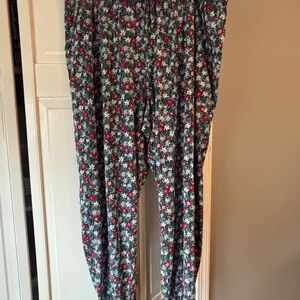 Floral Print Women's Pajama Pants in Teal and Red